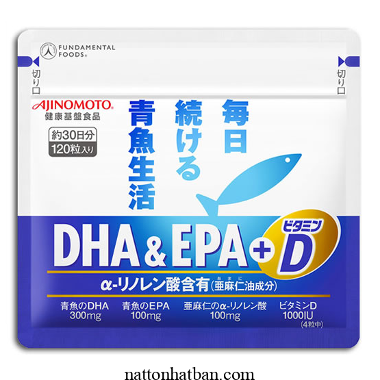 Viên uống AJINOMOTO DHA&EPA+Vitamin D của Nhật 120 viên